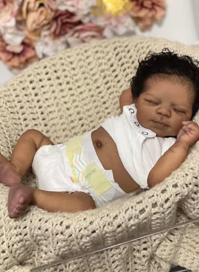 Anano Realistic Reborn Baby Dolls Silicone Full Body Black Girl 18 Inch Reborn Toddler Dolls Silicone Baby African American Black Newborn Baby Dolls with Hand Implanted Soft Hair - Image 1